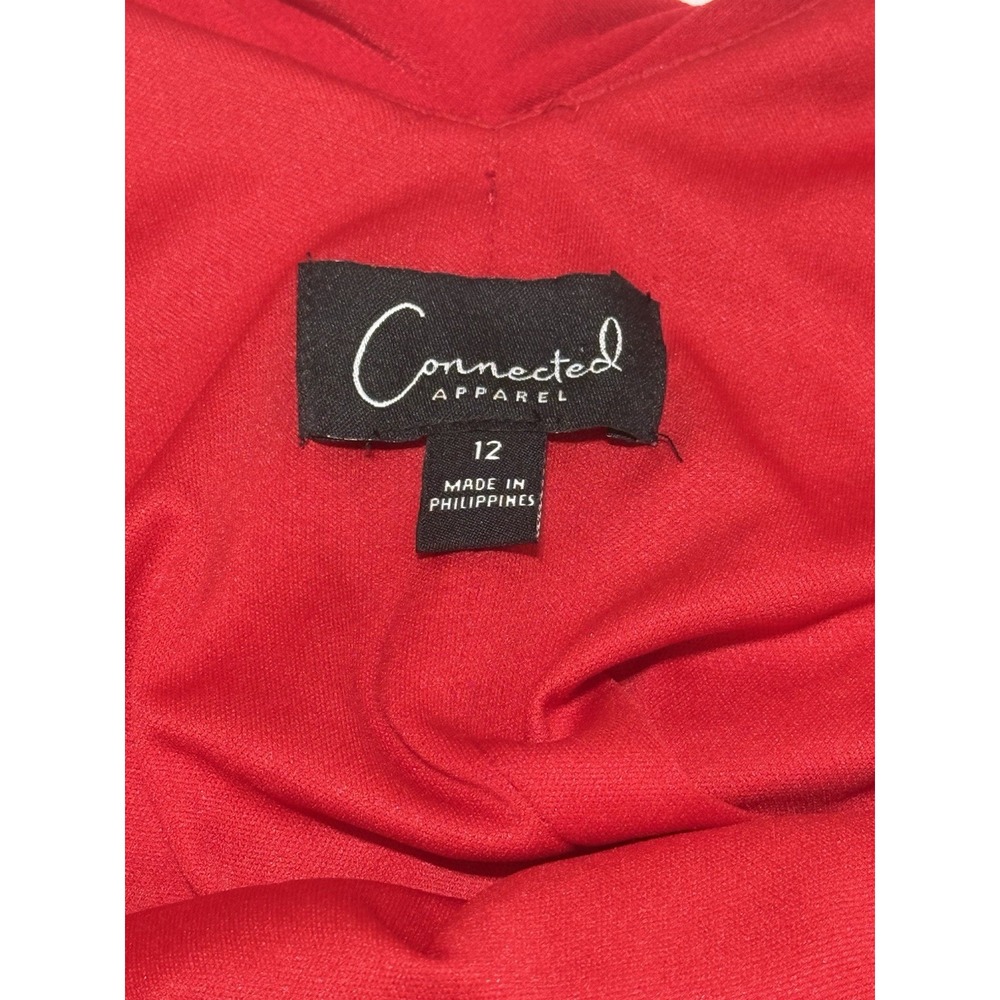Connected Apparel Dress Womens Size 12 Red Ruffled V- Neck Ruched Sleeveless - Picture 6 of 9